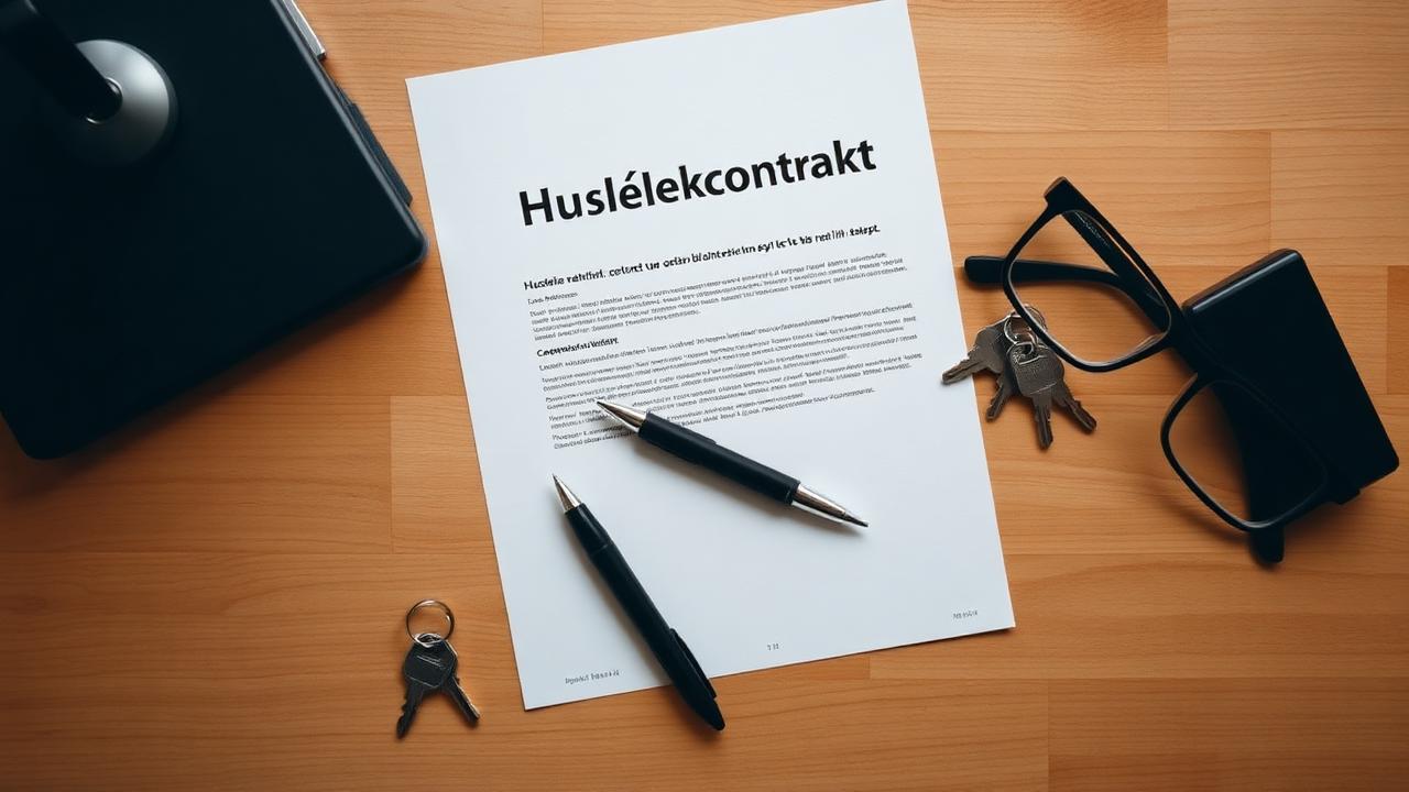 Husleiekontrakt mal – utskrift av standard leiekontrakt med penn og nøkler, klar for nedlasting