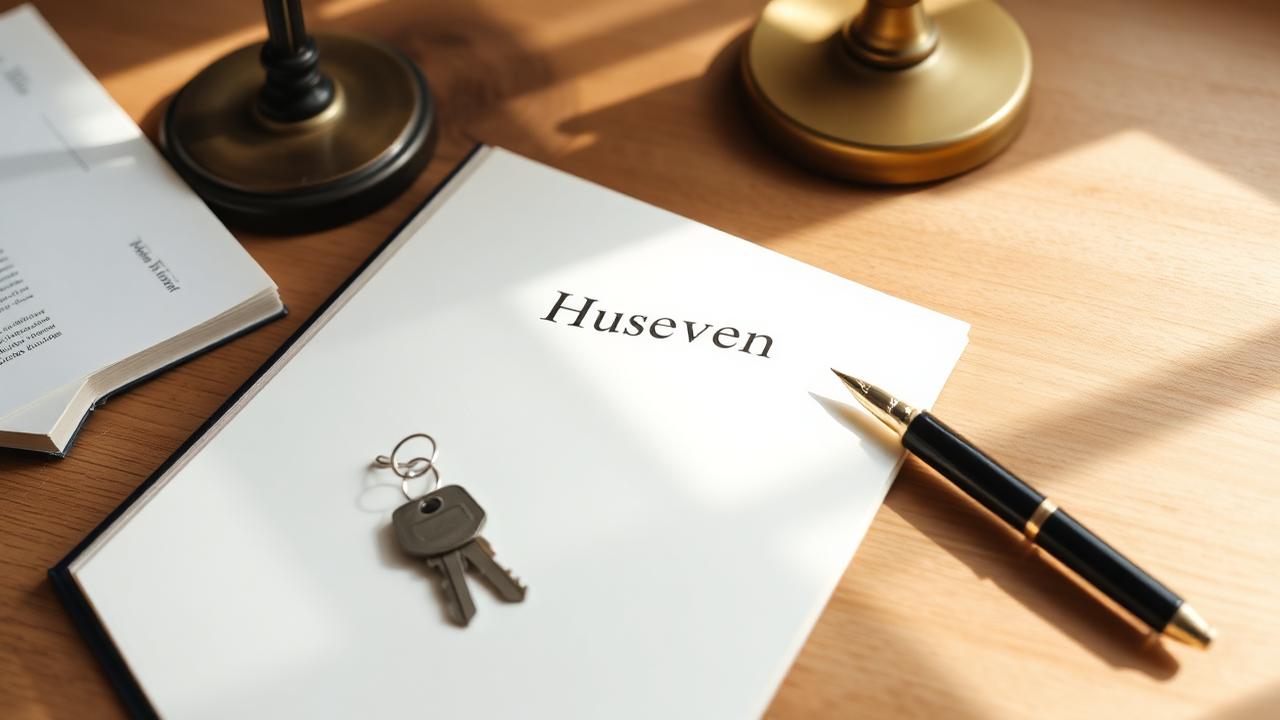 Husleieloven – lovbok med nøkler og penn som symboliserer utleiers rettigheter i Norge